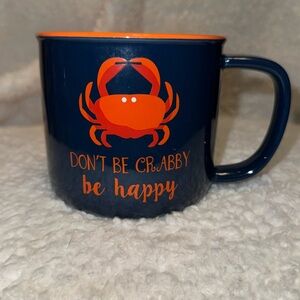 Crab Design “Don’t be Crabby be happy” Navy Blue and Orange Mug